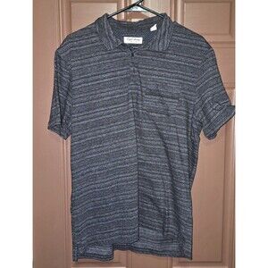 English Laundry Mens L Large Dark Stripe Cotton Blend Polo Shirt Short Sleeve
